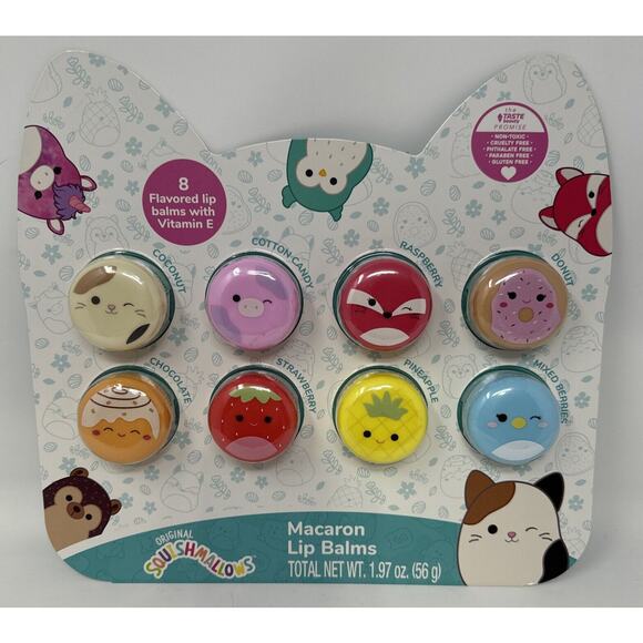 Squishmallows 8 Pack Assorted Flavored Macaron Lip Balms NEW - Picture 2 of 3